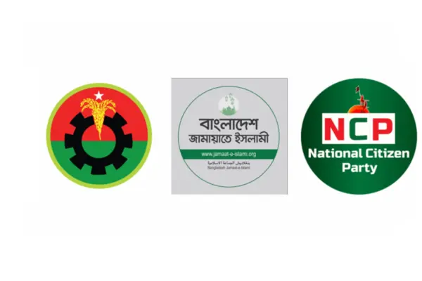 বিএনপি ও জামায়াতের সঙ্গে দূরত্ব বাড়ছে এনসিপির Logo of BNP-JAMAT-NCP on White Background