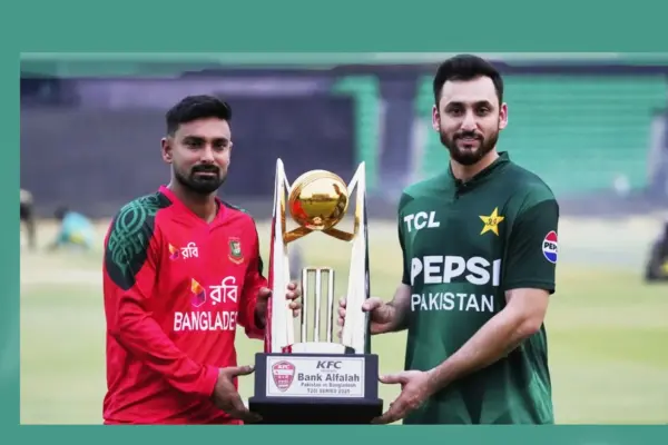 ট্রফি হাতে বাংলাদেশ ও পাকিস্তান দলের অধিনায়ক
