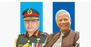 বাংলাদেশের সেনাপ্রধান ওয়াকার-উজ-জামান এবং প্রধান উপদেষ্টা মুহাম্মদ ইউনূস