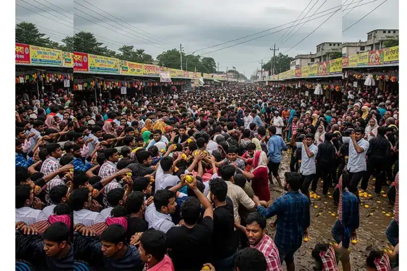 মেলায় দর্শনার্থীরা হঠাৎ করে লুটপাট শুরু করে দেন।