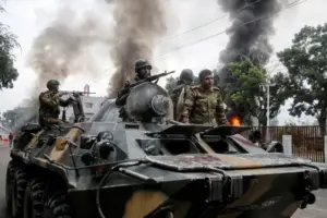 Armed forces in Bangladesh are patrolling Gopalganj with armored vehicles.