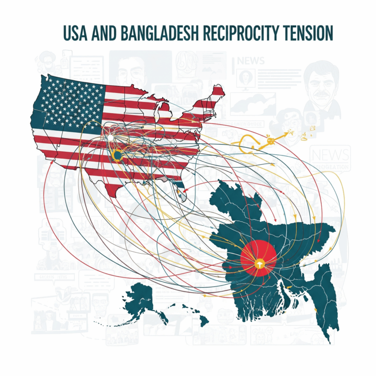 USA map and Bangladesh Map with many lines like web of economic transaction.
