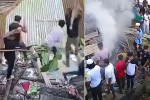 বসতঘর ভেঙে আগুনে পুড়িয়ে দেওয়া হয়েছে।