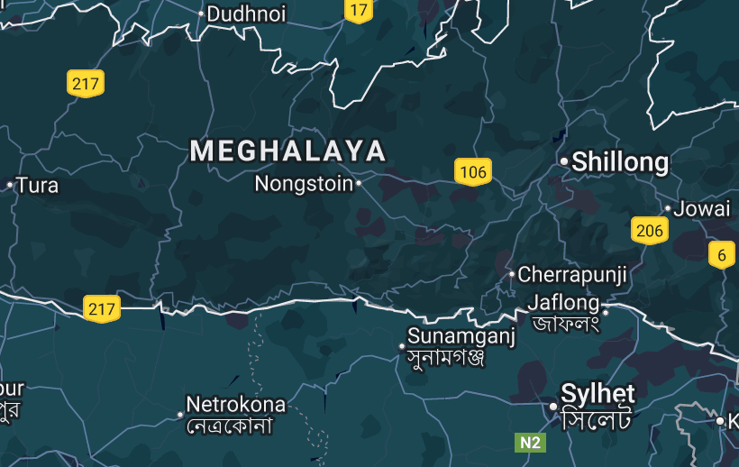 মেঘালয় ও বাংলাদেশের সীমান্তের ম্যাপ