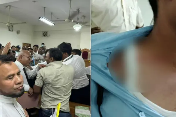আদালতে বিচারকের সামনে সাংবাদিককে মারধর আদালতে বিচারকের সামনেই এক সাংবাদিকের ওপর হামলা চালিয়েছেন আইনজীবীরা।