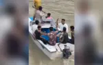 কুমার নদীর প্রায় চার কিলোমিটারে অন্তত ২০টি স্পিডবোট ও অর্ধশত ট্রলারে কিশোর-তরুণেরা মহড়া দিয়েছে।