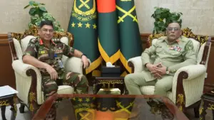 ওয়াকার-উজ-জামানের সঙ্গে সাক্ষাৎ করেছে পাকিস্তানের জয়েন্ট চিফস অব স্টাফ কমিটির চেয়ারম্যান (সিজেসিসি) জেনারেল সাহির শামশাদের নেতৃত্বে একটি প্রতিনিধি দল।