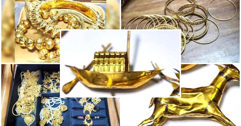 স্বর্ণালঙ্কারের ছবি যেগুলো প্রধানমন্ত্রী শেখ হাসিনার লকারে পাওয়া গেছে বলে দাবি করা হচ্ছে বাংলাদেশের বর্তমান ইন্টেরিম সরকারের পক্ষ থেকে।