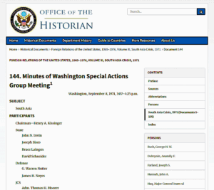 আমেরিকার পররাষ্ট্র দপ্তরের গোপন নথিপত্রের সংকলন, যা ১৯৭১ সালের দক্ষিণ এশিয়া সংকট (বাংলাদেশের মুক্তিযুদ্ধ) চলাকালীন মার্কিন নীতি ও সিদ্ধান্তগুলিকে প্রকাশ করে।
