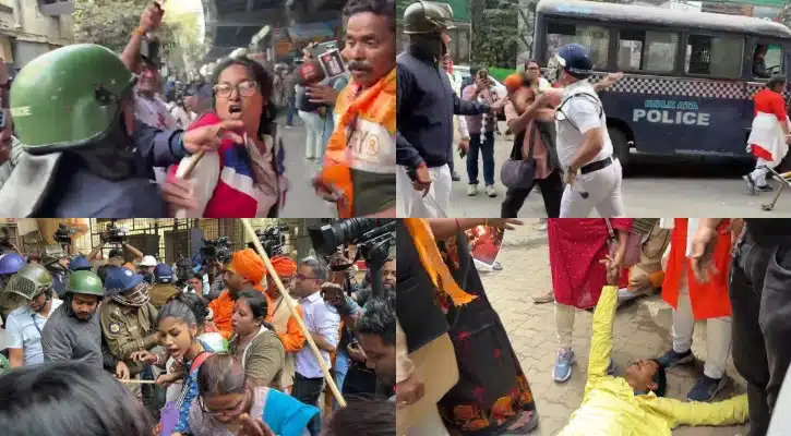 ভারতের কলকাতায় বাংলাদেশ উপদূতাবাসের বাইরে বিক্ষোভ করেছে কয়েকটি সংগঠন।