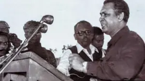 জনসভায় তাজউদ্দীন আহমদ বলেন, আমরা আমাদের সংগ্রাম ও ত্যাগের মধ্য দিয়ে স্বাধীনতা অর্জন করেছি।