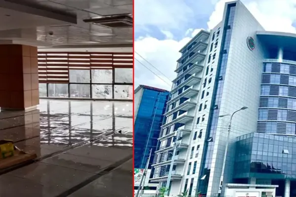 বিটিআরসি ভবন ভাঙচুর করেছেন বিক্ষোভকারীরা।