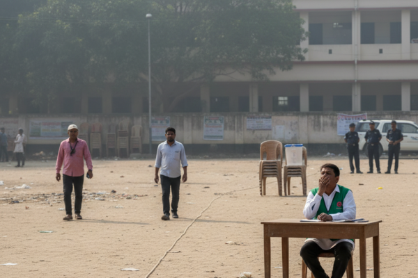 ভোটার বিহীন একটি নির্বাচন কেন্দ্রের প্রতীকী ছবি।