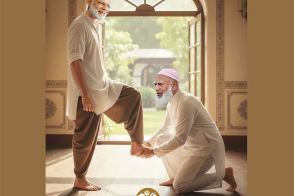 জামায়াতে ইসলামী প্রতিনিয়ত ভারত-বিরোধী বক্তব্য দিলেও তাদের সম্প্রতি প্রকাশিত নির্বাচনী ইশতেহারে ভারতের সাথে সম্পর্ক উন্নয়নকে প্রাধান্য দিয়েছে। তবে মুক্তিযুদ্ধের বিরোধিতাকারী এই দলটির নেতারা বিভিন্ন সময়ে পরস্পরবিরোধী বক্তব্য দিয়ে প্রায়ই সমালোচিত হন। বিশেষ করে নারীবিদ্বেষী বক্তব্যের কারণে তারা সবচেয়ে বেশি সমালোচনার মুখে পড়েছেন। তাদের এসব স্ববিরোধী অবস্থানের প্রেক্ষাপটে ধারণাপ্রসূত এই রাজনৈতিক মিমটি পোস্ট করা হয়েছে যেখানে দেখা যাচ্ছে জামায়াতে ইসলামি দলের প্রধান ভারতের প্রধানমন্ত্রী নরেন্দ্র মোদির পা ধরে বসে আছেন।