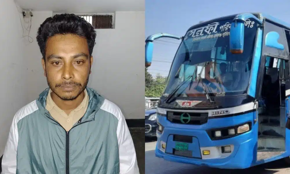 গ্রেপ্তার যুবদল নেতা ও সেলফী পরিবহনের বাস।