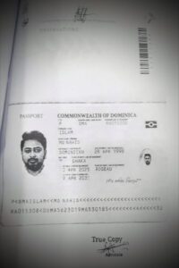 এগারো দলীয় জোট থেকে ঢাকা-১১ আসনের প্রার্থী এনসিপির আহ্বায়ক মো. নাহিদ ইসলামের ক্যারিবিয়ান দ্বীপরাষ্ট্র ডমিনিকার নাগরিকত্তের প্রমান হিসেবে তার পাসপোর্ট কপি এখানে দেখা যাচ্ছে।
