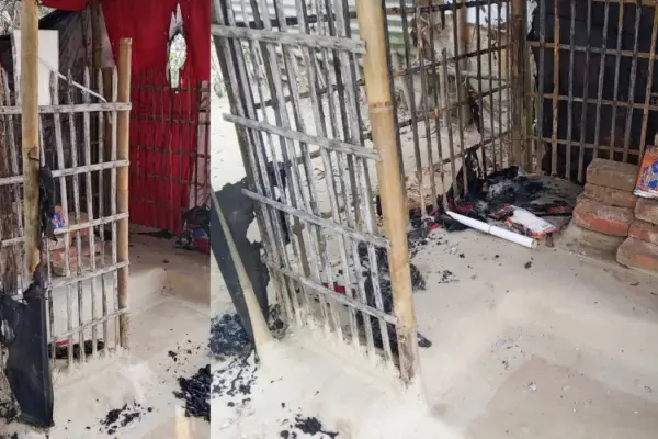 অগ্নিসংযোগ করা মন্দির।