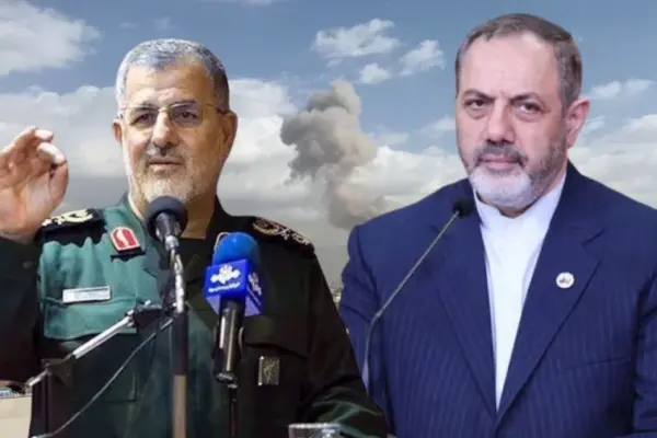 আইআরজিসি কমান্ডার জেনারেল মোহাম্মাদ পাকপৌর (বামে) ও প্রতিরক্ষামন্ত্রী আমির নাসিরজাদেহ (ডানে)।