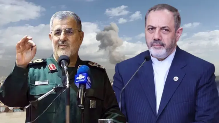 আইআরজিসি কমান্ডার জেনারেল মোহাম্মাদ পাকপৌর (বামে) ও প্রতিরক্ষামন্ত্রী আমির নাসিরজাদেহ (ডানে)।