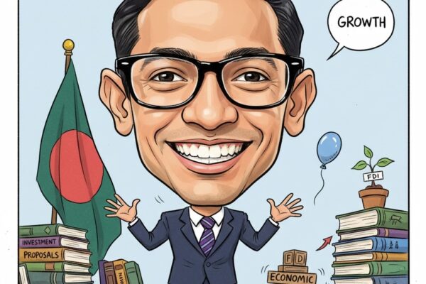 বাংলাদেশ বিনিয়োগ উন্নয়ন কর্তৃপক্ষ বা বিডা (BIDA)-এর নির্বাহী চেয়ারম্যান আশিক চৌধুরীর বিনিয়োগ পরিস্থিতি নিয়ে প্রতীকী কার্টুন।