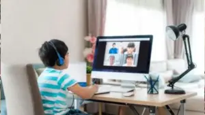 অনলাইনে ক্লাস করছে এক শিক্ষার্থী।