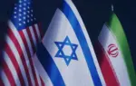 যুক্তরাষ্ট্র, ইসরায়েল ও ইরানের পতাকা।